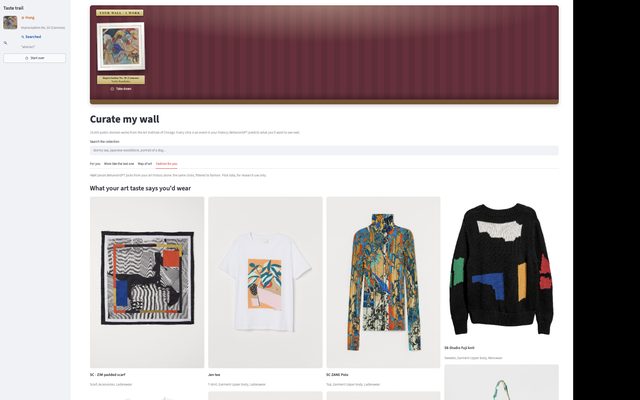 The Curate my wall art history app: fashion recommended from a history of art